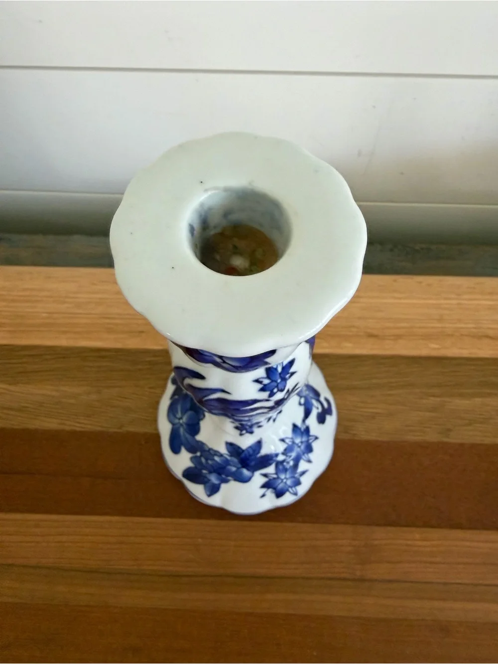 Vintage Candle Holder Cobalt Blue Porcelain Floral Design
